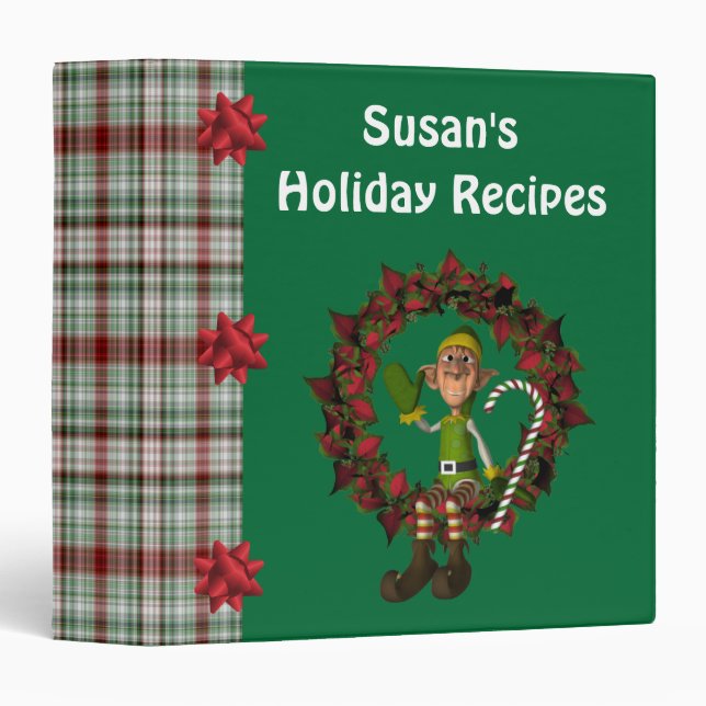 Classeur Elfe de Noël sur la couronne Recette personnalisée (Devant/Côté)