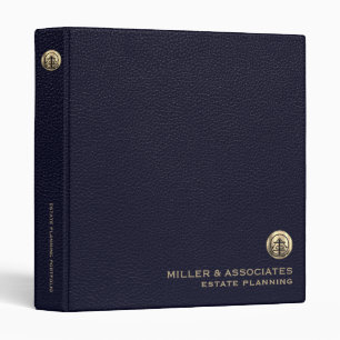 Classeur Emblème d'or de luxe en cuir bleu