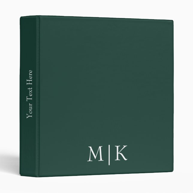 Classeur Emerald Green et White | Monogramme moderne (Devant/Côté)