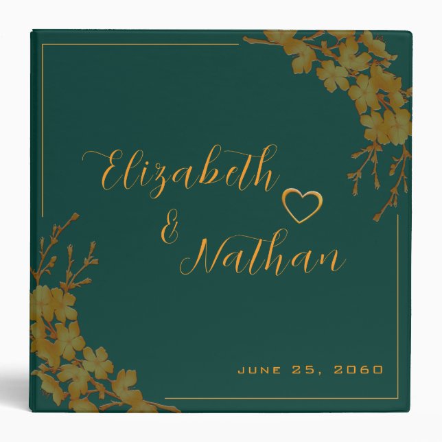 Classeur Emerald Green Gold Floral Mariage Notes ou photos (Devant)
