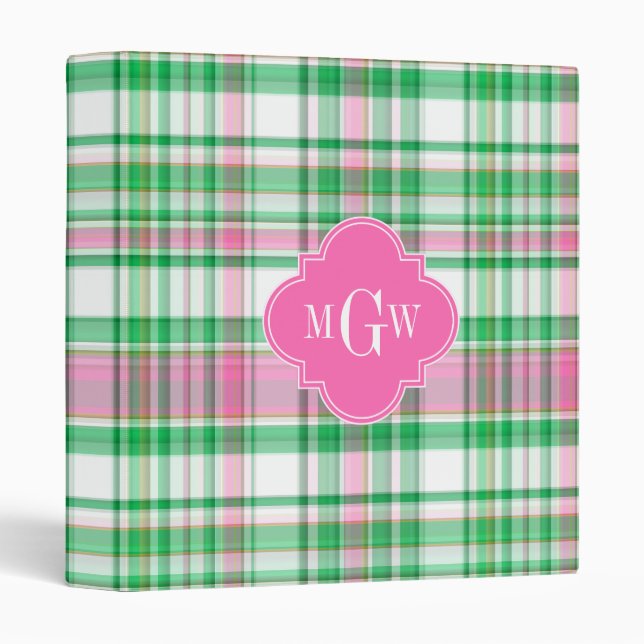 Classeur Emerald Green Hot Pink Wht Preppy Madras (Devant/Côté)