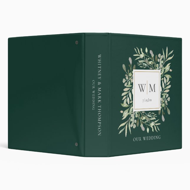 Classeur Emerald Green Monogramme Mariage de verdure Photo (Arrière-plan)