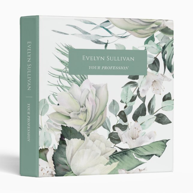 Classeur Emerald Greenery Fleurs blanches (Devant/Côté)