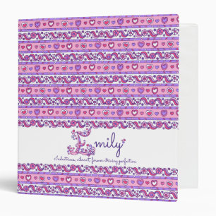 Classeur Emily lettre E coeurs fleurs nom de doodle