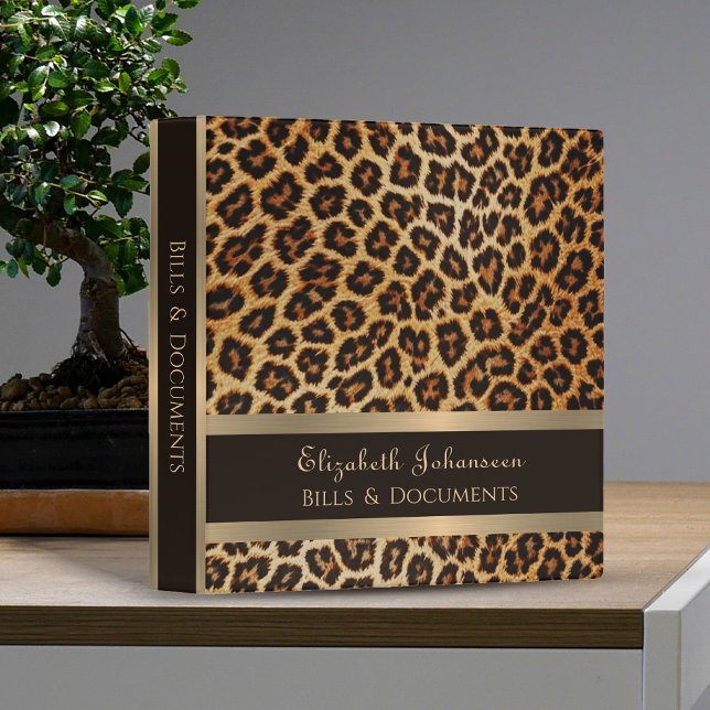 Classeur Empreinte de léopard Motif Brown Gold Foil Nom de  (Créateur téléchargé)
