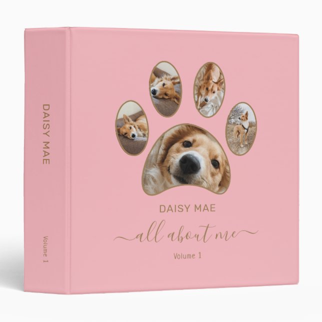 Classeur Empreinte de patte Gold personnalisé Pet Photo Col (Devant/Côté)