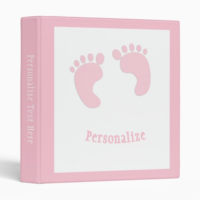 Classeur Empreintes de Bébé Mignon Pieds de Bébé Fille Rose (Devant/Côté)