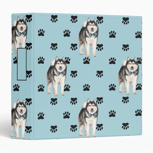 Classeur Empreintes de pattes de chiens malamuts Motif (Devant/Côté)