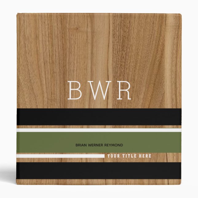 classeur en bois rustique avec rayures et nom (Devant)