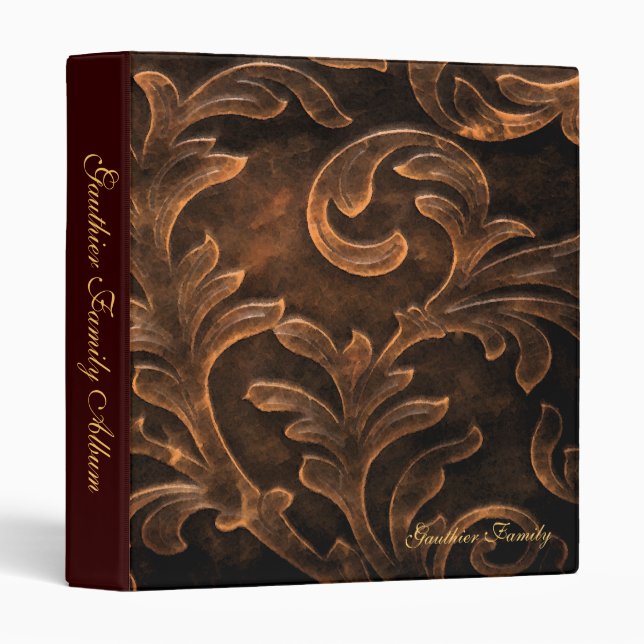 Classeur en bronze d'album de famille de feuille (Devant/Côté)