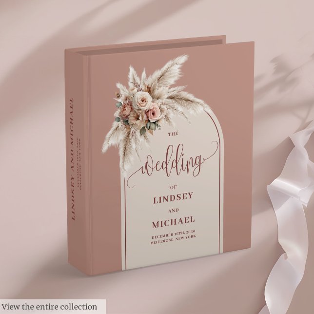 Classeur en herbe Dusty Pampas Rose Mariage (Luxury Dusty Pink Pampas Grass Wedding Binder)
