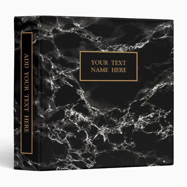 Classeur en marbre noir 3 anneau - Texte et nom pe (Devant/Côté)