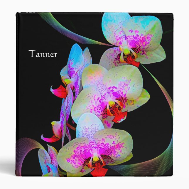 Classeur en noir avec Orchidées Phalaenopsis (Devant)