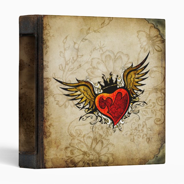 Classeur En-tête de lettre de coeur à ailes par tatouage (Devant/Côté)