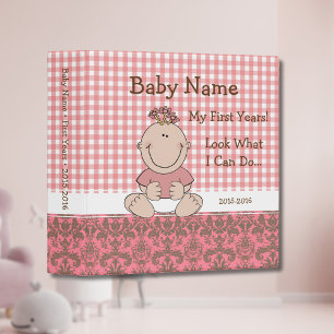 Classeur en vichy Damask Baby Girl Cartoon rose