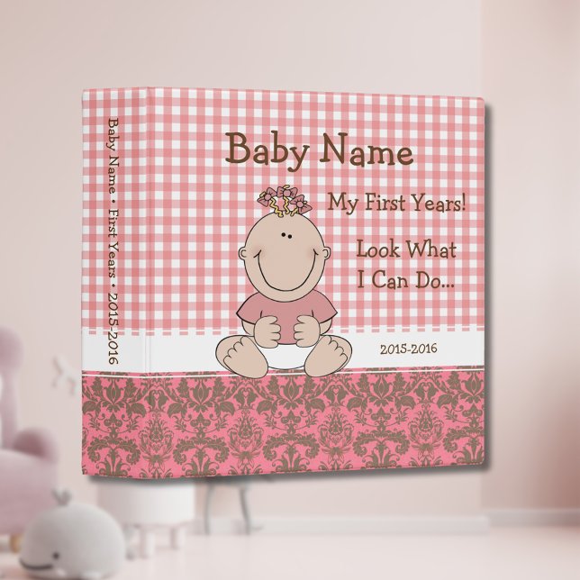 Classeur en vichy Damask Baby Girl Cartoon rose (Créateur téléchargé)