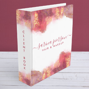 Classeur Encre aquarelle liquide d'art moderne rose et or