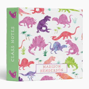 Classeur Enfants Dinosaur Ecole d'aquarelle rose personnali