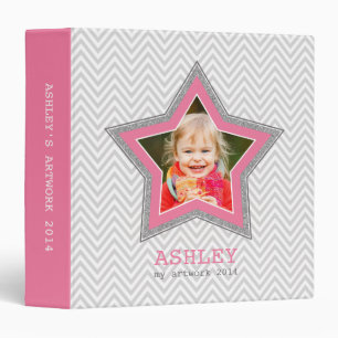 Classeur ENFANTS PHOTO chevron gris motif cadre étoile rose