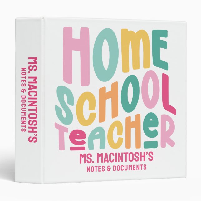 Classeur Enseignant à la maison | Rétro coloré (Devant/Côté)