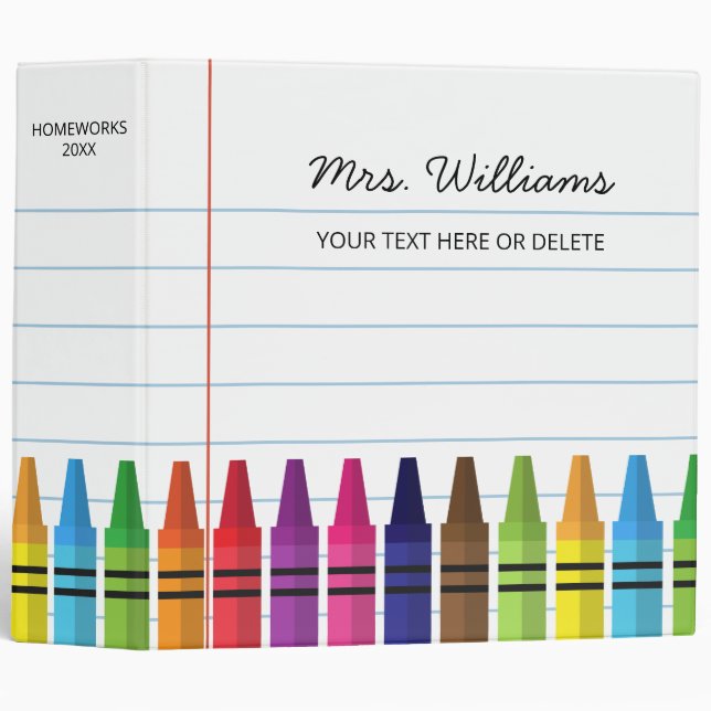 Classeur Enseignant de l'école primaire Rainbow Crayons (Devant/Côté)