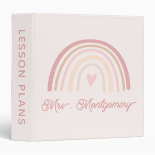 Classeur Enseignante Personnalisée Bohème Beige Rose Arc-en