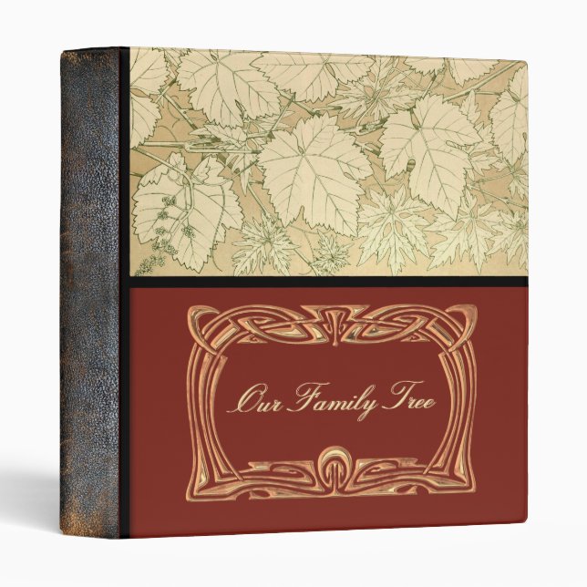 Classeur Épine simili cuir de feuille d'arbre généalogique (Devant/Côté)