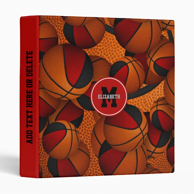 Classeur équipe de basket-ball noir rouge couleurs (Devant/Côté)