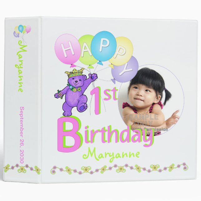 Classeur Ęrs souvenirs d'anniversaire d'ours pourpre 2 (Devant/Côté)