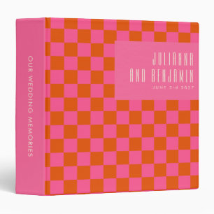 Classeur Esthétique Rétro Damier Rose Orange Mariage