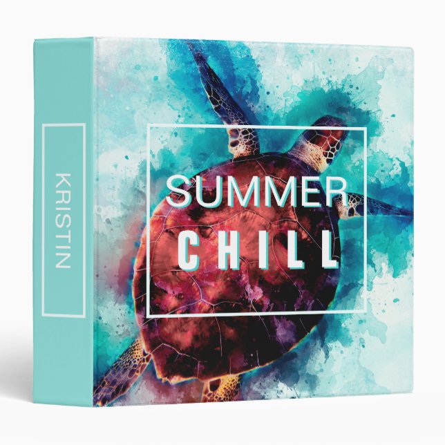 Classeur Eté Chill Aquarelle de mer Marine Tortue (Devant/Côté)
