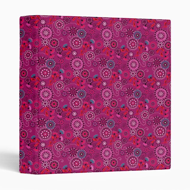 Classeur Ethnique folk abstrait motif floral rétro cramson (Devant/Côté)