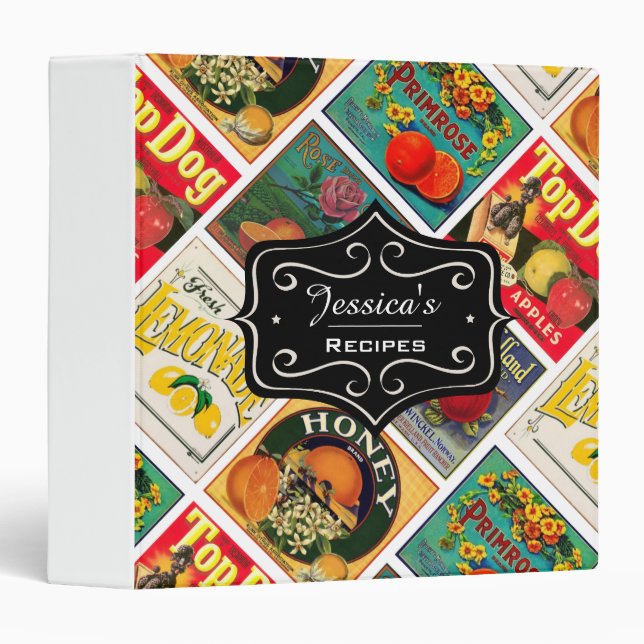 Classeur Étiquette alimentaire vintage Motif Recette person (Devant/Côté)