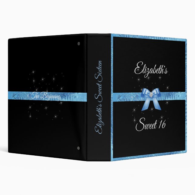 Classeur Étoiles à étincelles en ruban noir bleu satin (Arrière-plan)