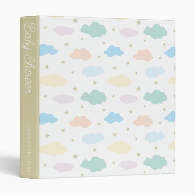 Classeur Étoiles et nuages Pastel | Baby showers souvenirs (Devant/Côté)