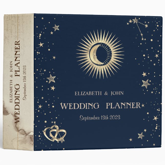 Classeur Étoiles Soleil Or Céleste Et Lune (Devant/Côté)