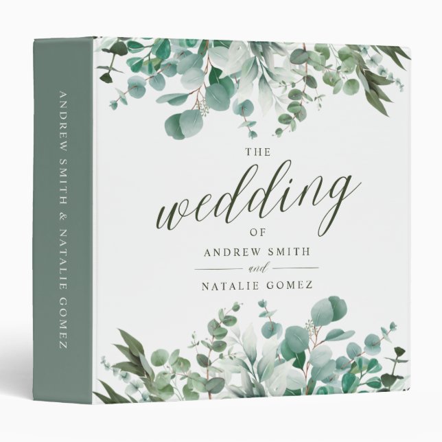 Classeur Eucalyptus Botanique Verdure Mariage 3 anneau Bind (Devant/Côté)
