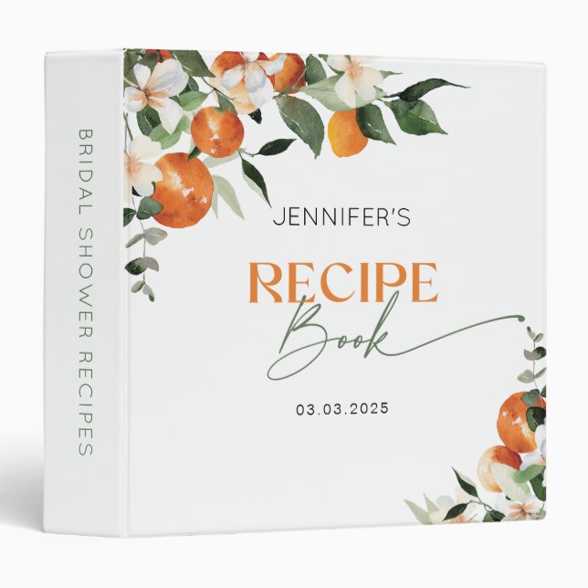 Classeur Eucalyptus citrus thème nuptiale livre de recettes (Devant/Côté)