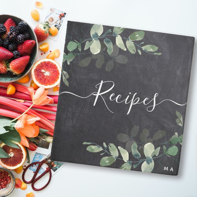Classeur Eucalyptus noir tableau noir Monogramme Recette (Créateur téléchargé)