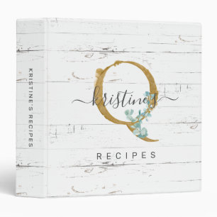 Classeur Eucalyptus Rustique Verdure or Monogramme Q Recett