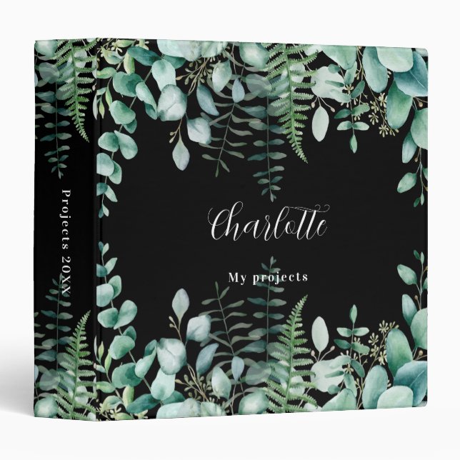 Classeur Eucalyptus vert bois boisé noir nom script (Devant/Côté)