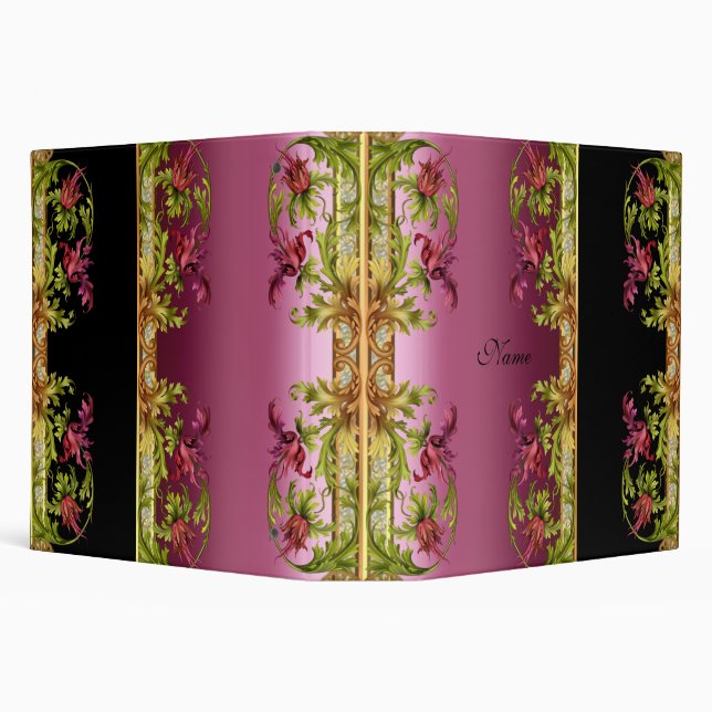 Classeur Exotique Fleurs Roses Imprimés Noirs (Arrière-plan)