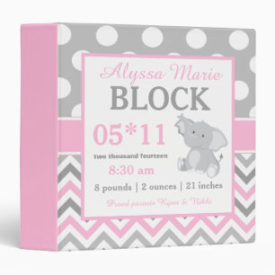 Classeur Faire-part gris de bébé d'éléphant rose