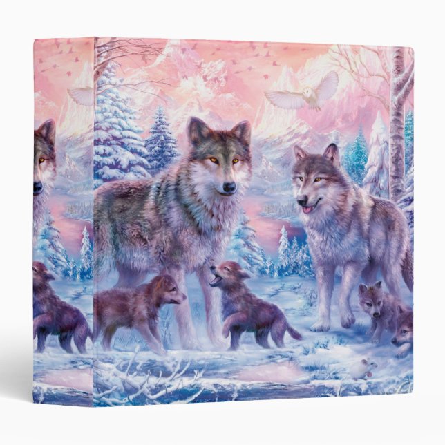 Classeur Famille De Loups Peinture (Devant/Côté)