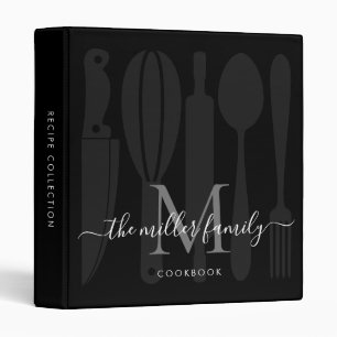 Classeur Famille Monogramme Cuisine Gris Noir Livre de cuis