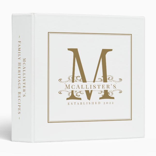 Classeur Famille Monogramme Etabli Blanc Gold Chic Recette (Devant/Côté)