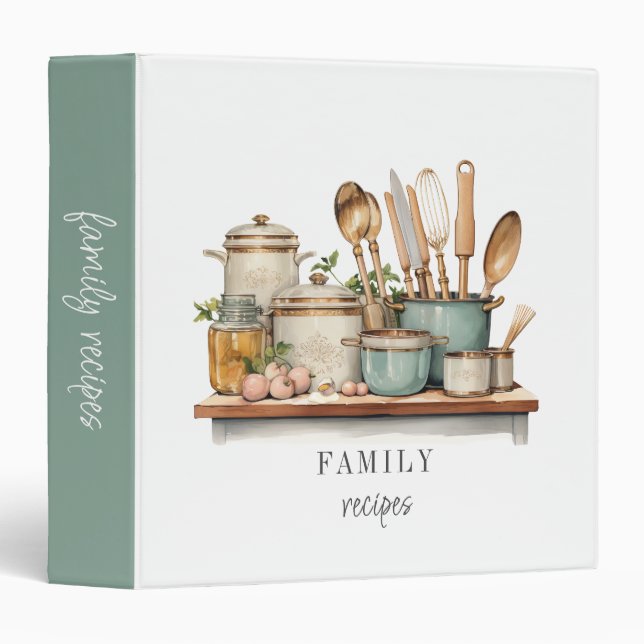 Classeur Family Recipes Vintage Kitchen Keepsake (Devant/Côté)