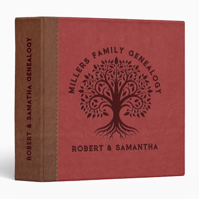 Classeur Family Tree Rouge Cuir Vintage Brown (Devant/Côté)
