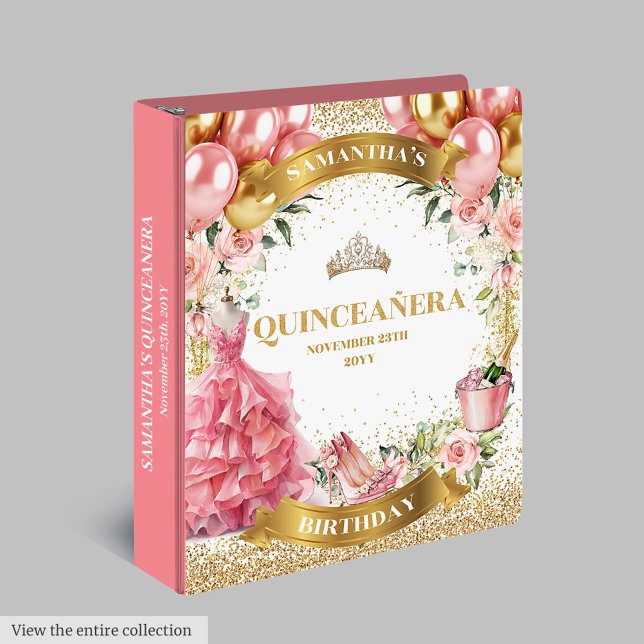 Classeur Fancy Blush Gold Parties scintillant Quinceañera A (Fancy Blush Gold Glitter Quinceañera Photo Album 3 ring binder)