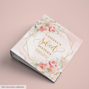 Classeur Fancy Boho Pink Gold Flowers Sweet 16 Mémoire